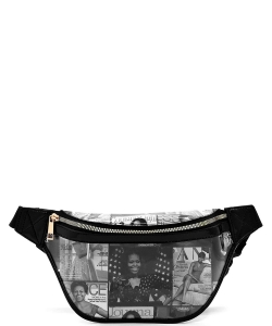Magazine Cover Collage See Thru Fanny Pack Waist Bag OA056TPP GRAY/BLACK